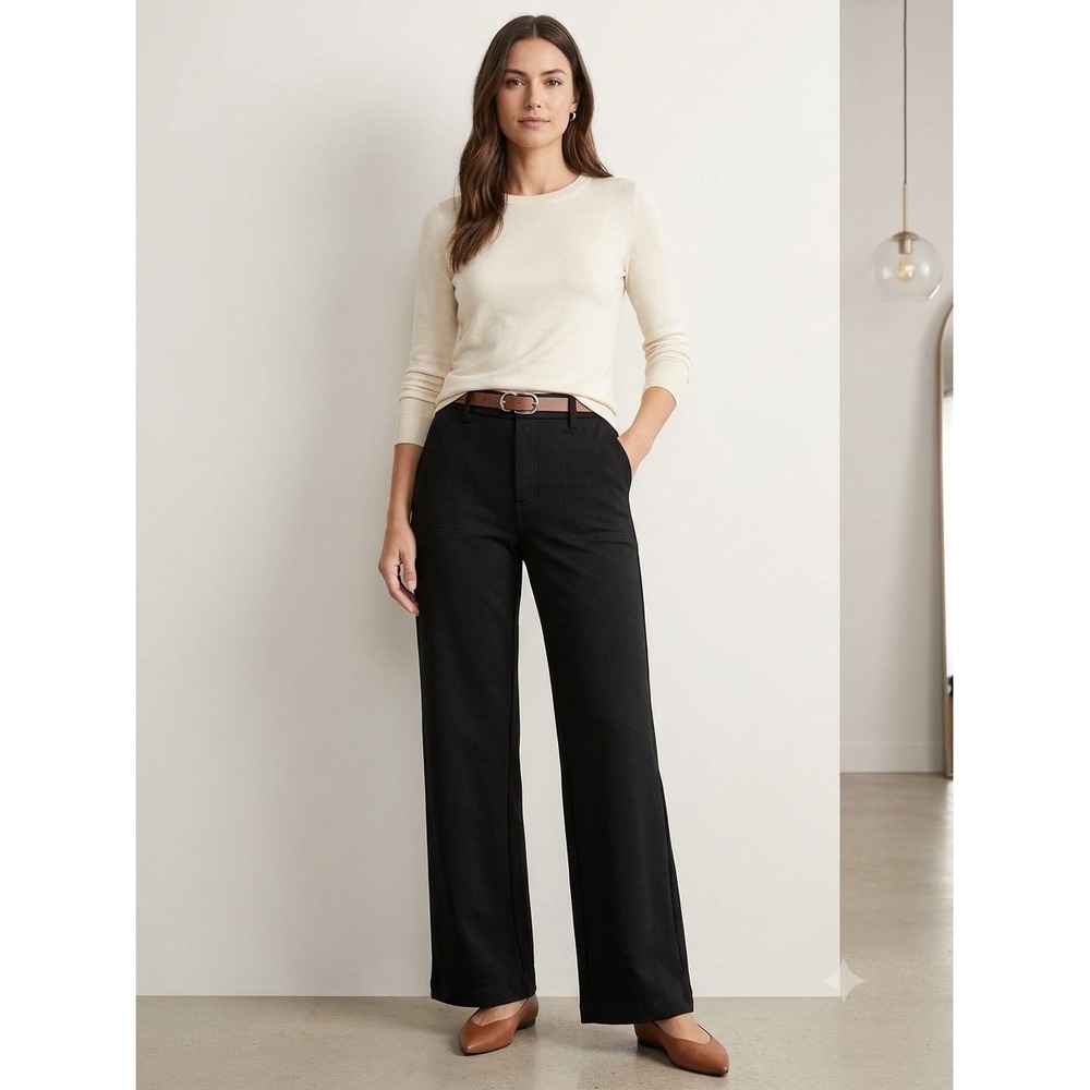 KUT from the Kloth Womens Black Wide Leg High Rise Ponte Trouser Pants Size 8